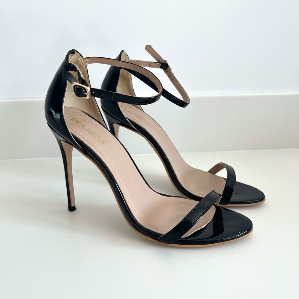 House of CB Marivel Black Patent Leather Sandals size 38